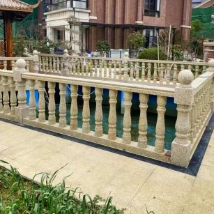 青海黄金麻花岗岩石材栏杆，扶手，将军柱，花瓶柱