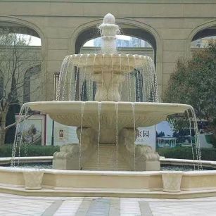 青海 黄金麻花岗岩异型加工——户外庭院石雕流水喷泉