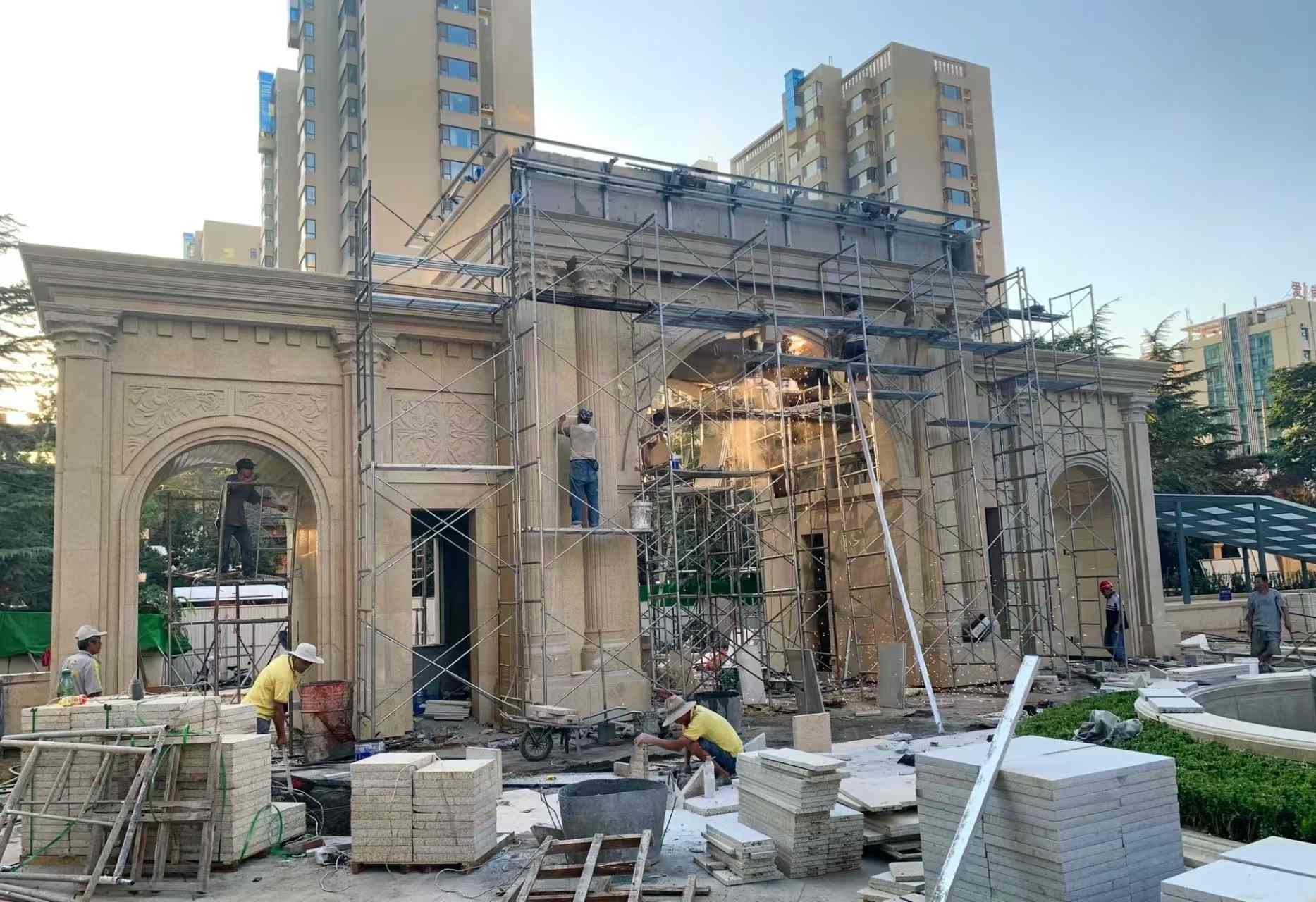 青海 黄金麻荔枝面花岗岩小区门楼外墙干挂