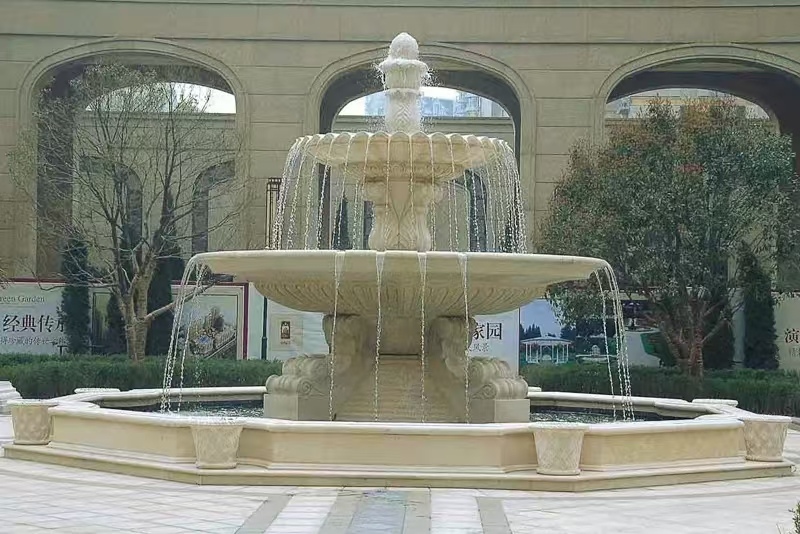 青海 黄金麻花岗岩异型加工——户外庭院石雕流水喷泉